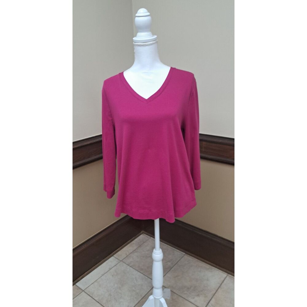 Chico’s Fuchsia V-Neck Top– Size 3 (US XL)– 3/4 Sleeve-Statement, Bold, Vacation